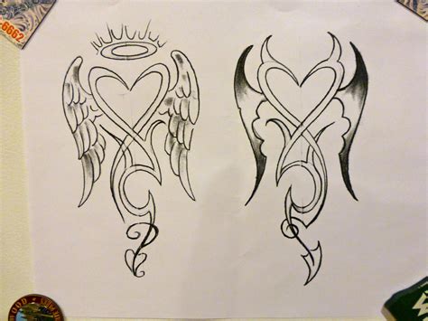 demon and angel drawing|angel and devil heart drawings.